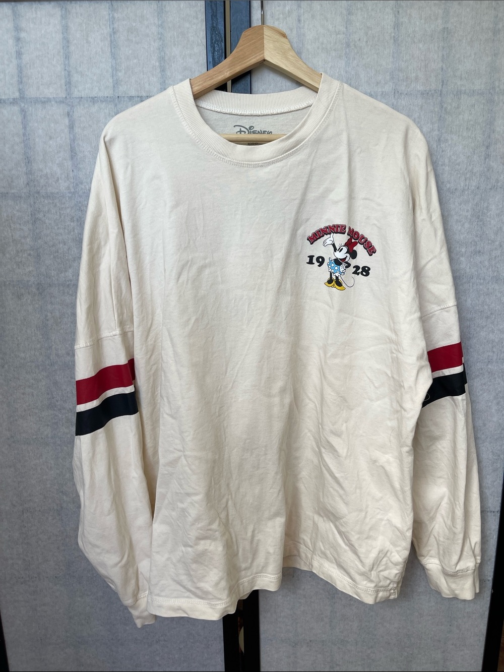Disney Cream Long Sleeve Tee with Red and Black Stripes 100% cotton Minnie Mouse